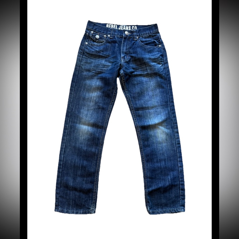 Rebel Jeans Co. Boys Blue Straight Denim Pants Size 10 Pockets 65% Cotton